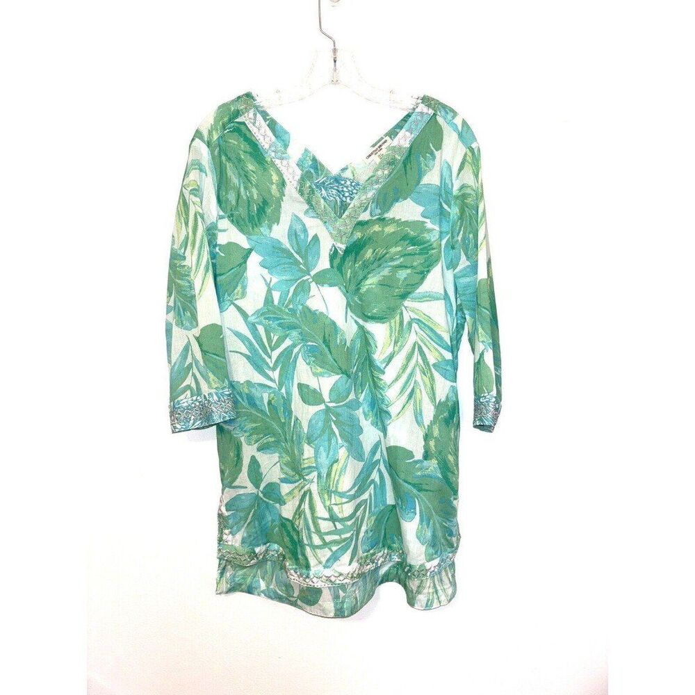 Christian Siriano Tropical Print Tunic Green Blue Silver Size Small